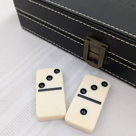 Bombay Company Tivoli Dominoes set - black leather stitched case - unused - Picture 2 of 5